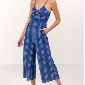 Francesca’s Blue Striped Jumpsuit